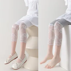 Leggings finos de verano para niñas con encaje tipo capri
