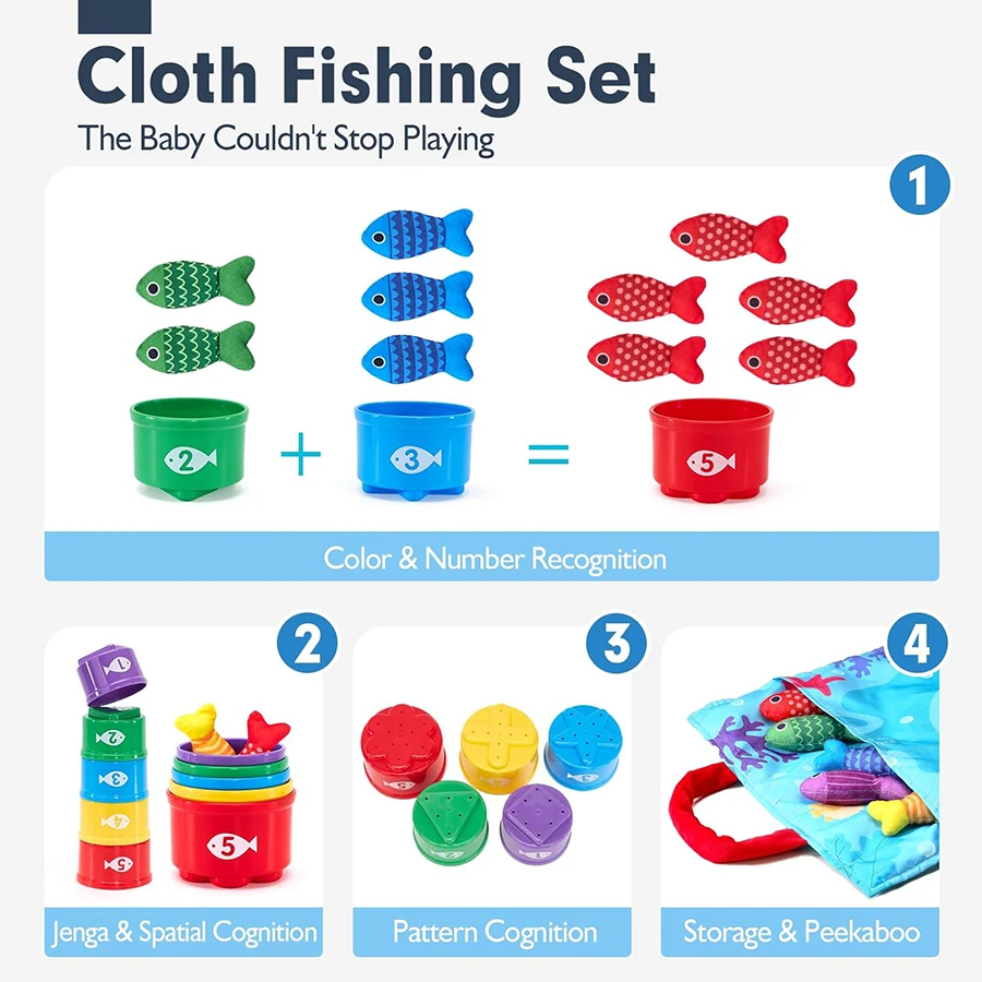 Juguetes Montessori Fish Plus: pesca de tela con tazas apilables - imagen 5