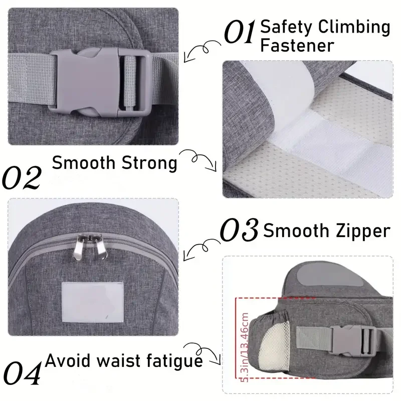 Portabebés ergonómico ligero y plegable con bolsillo y cintura