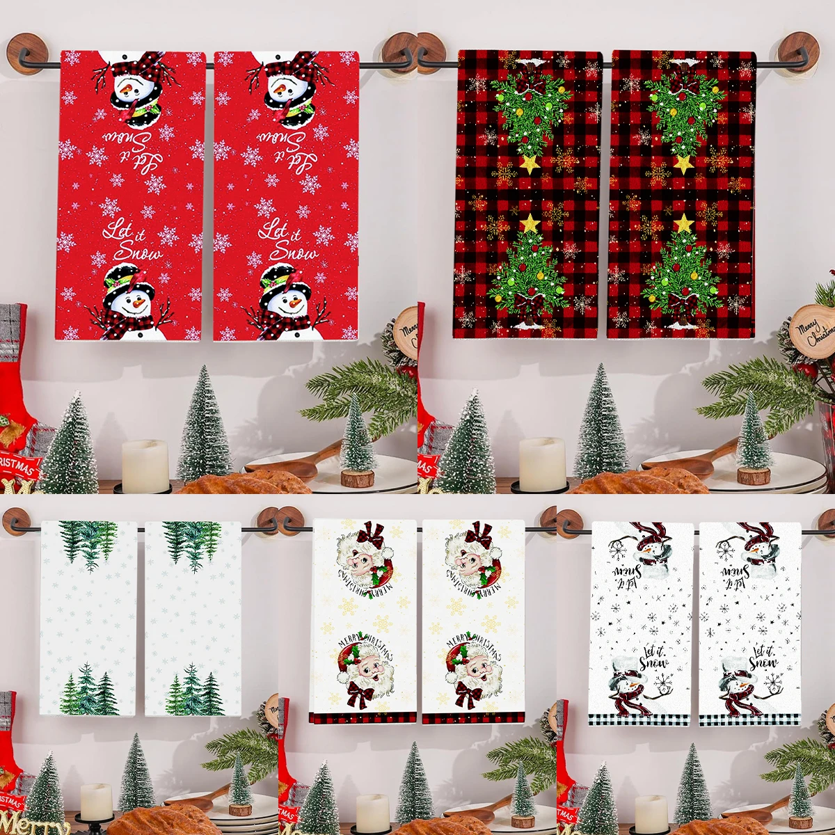 Paño de secado para platos navideño de búfalo verde a cuadros - imagen 4