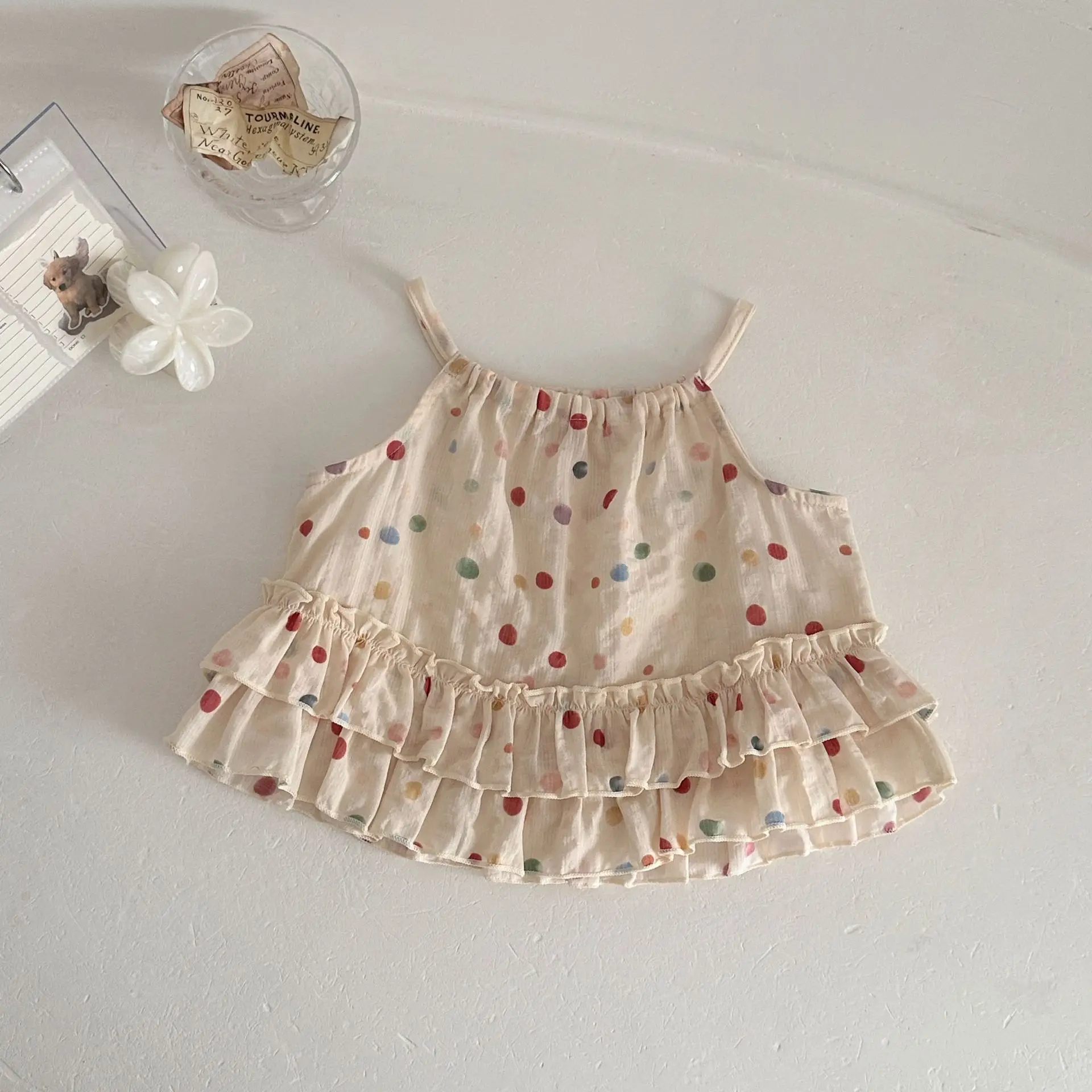 Camiseta sin mangas para bebé niña con puntos coloridos de verano
