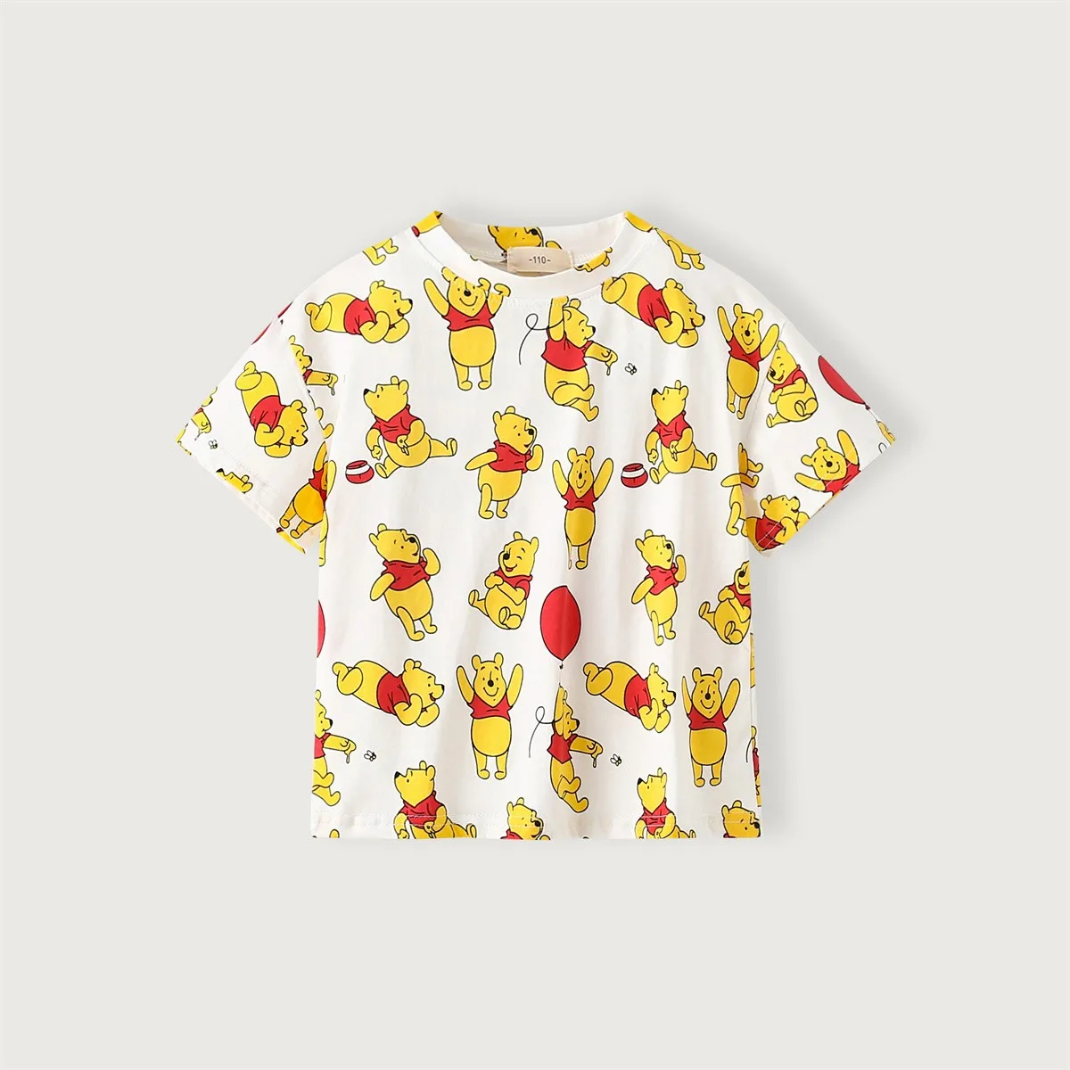 Camiseta infantil manga corta de oso estampado con cuello redondo