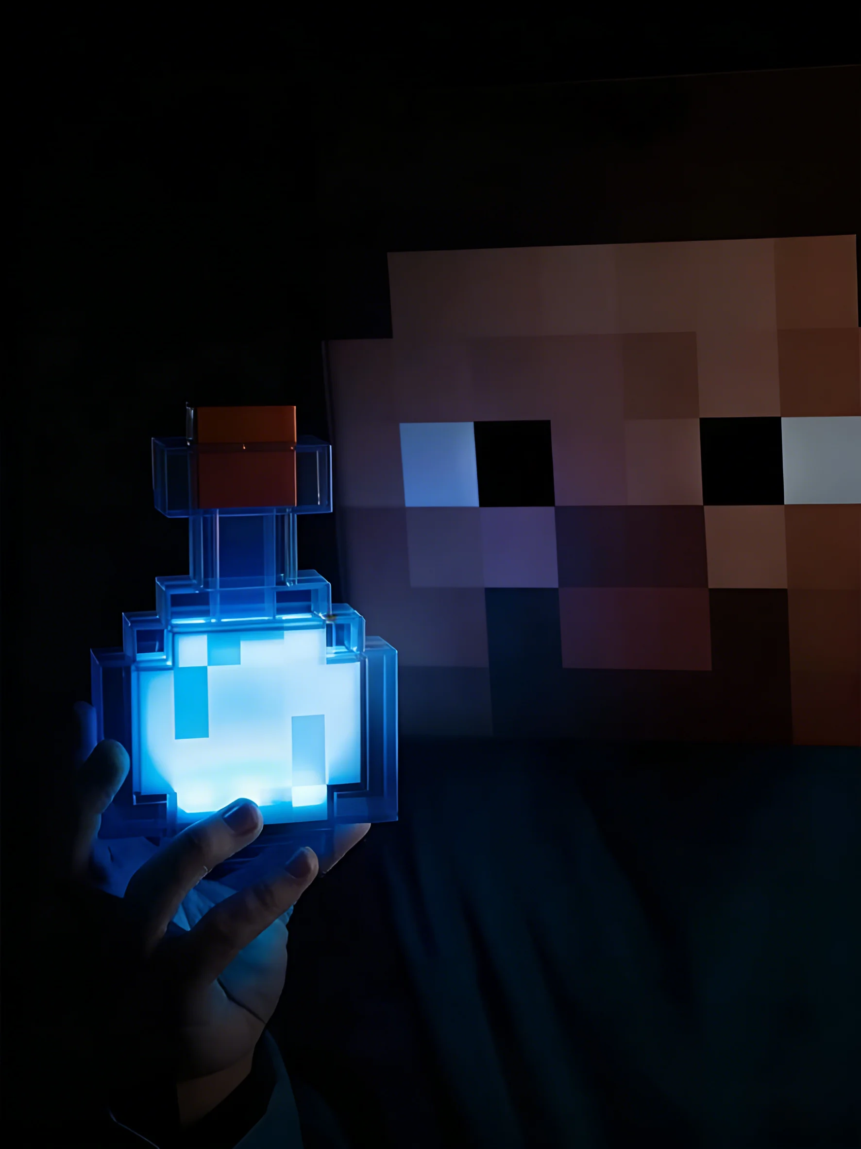 Lámpara con forma de botella de poción y luz multicolor