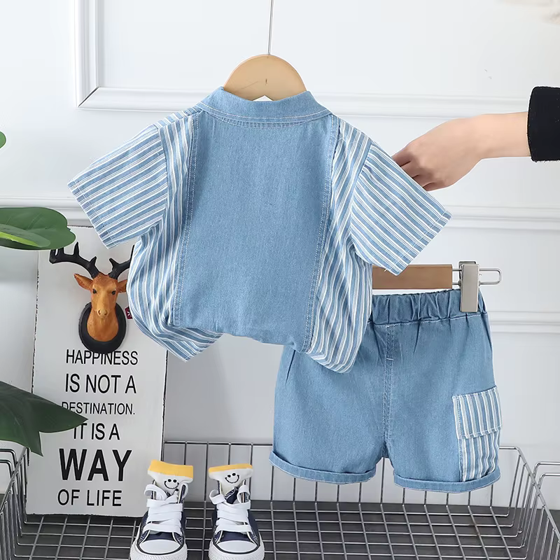 Traje verano bebé de algodón – Camisa y pantalones cortos - imagen 5