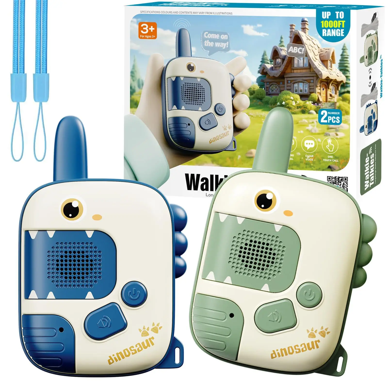 Walkie de dinosaurio en colores verde y azul