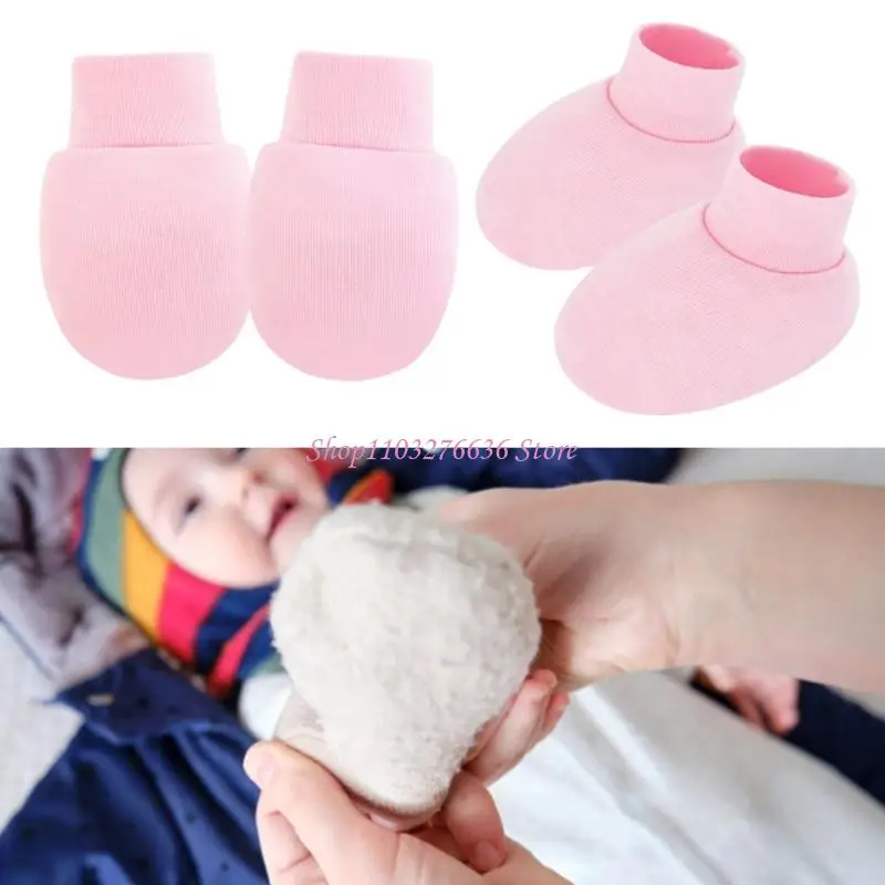 Guantes y cubrepiés de algodón suave para recién nacidos