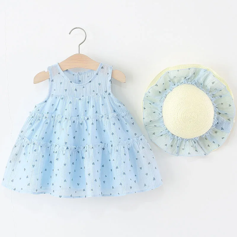 Conjunto vestido verano sin mangas para niña con sombrero de sol