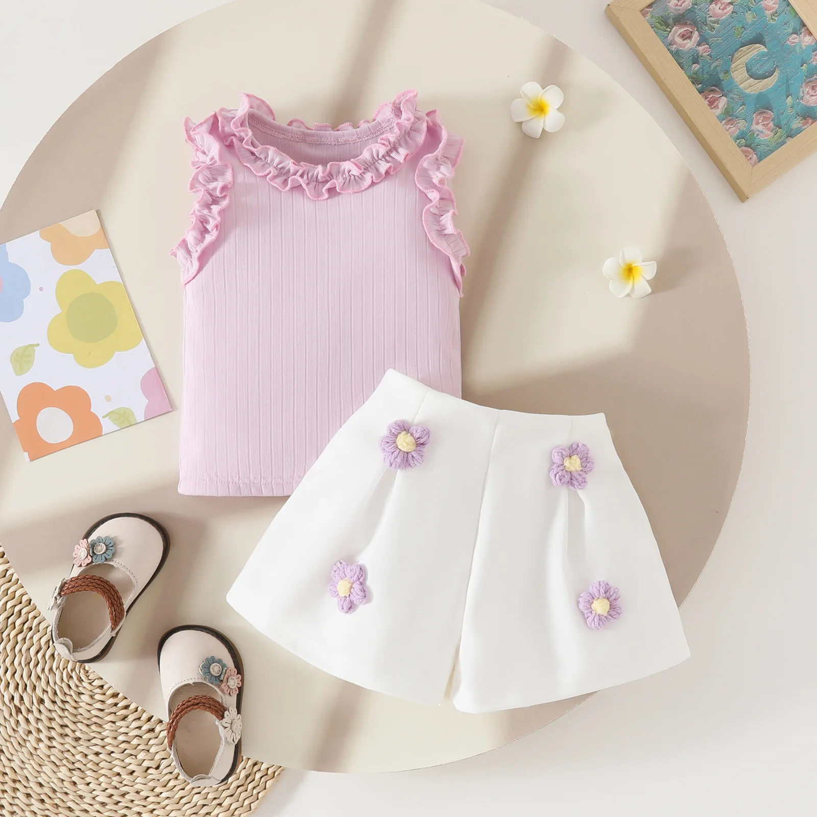 Conjunto de verano de algodón floral para niña sin mangas - imagen 3