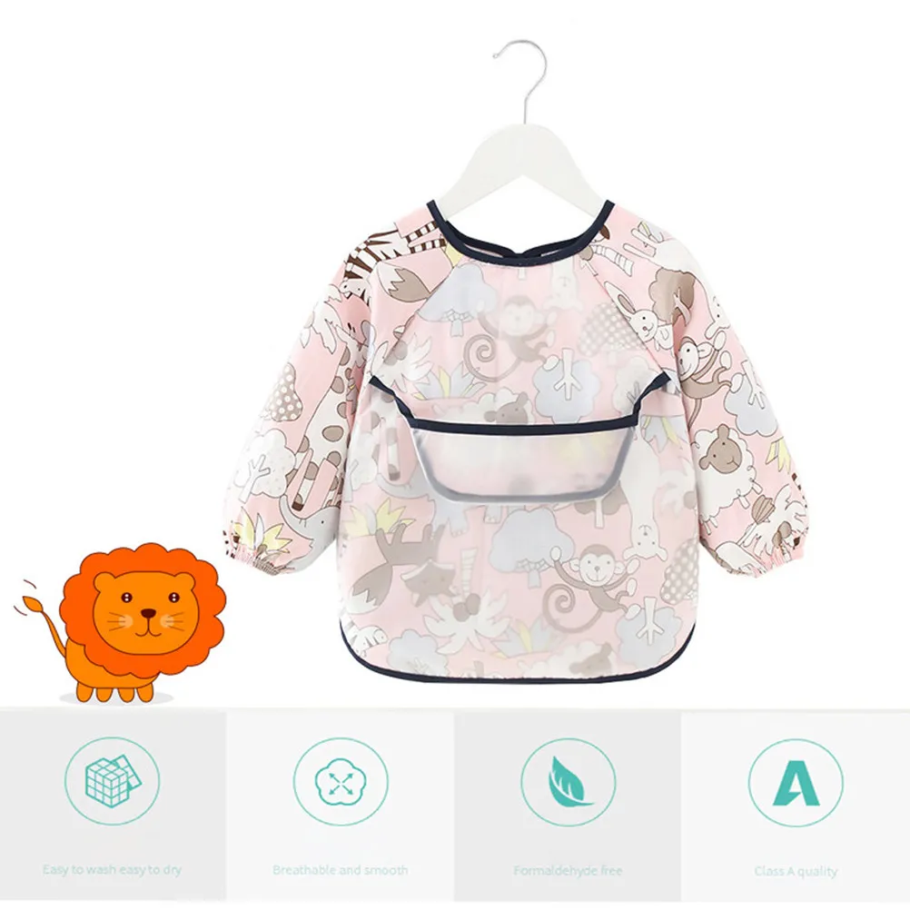 Babero impermeable de manga larga con estampado zoológico rosa - imagen 2