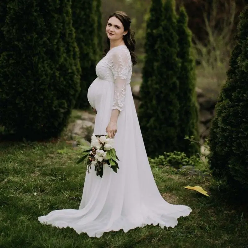 XXFE vestido de maternidad con tren para fiesta, manga media cómodo - imagen 4