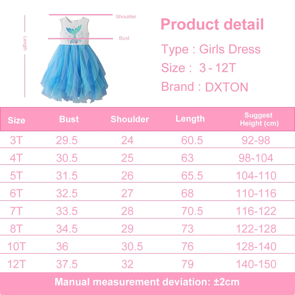 DXTON vestido de princesa veraniego con malla sirena para niña - imagen 3