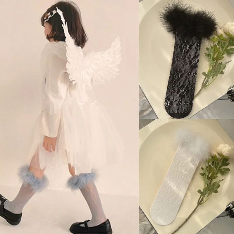 Calcetines Lolita hasta la rodilla con encaje y lazo para niña