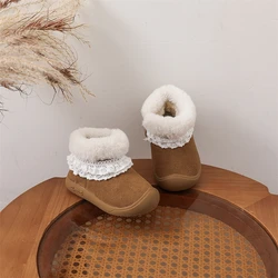 Botas de nieve de cuero para bebés y niños con felpa antideslizante