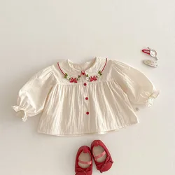 MILANCEL Conjunto primavera 0-5T: camisa bordada de fresa y vaqueros