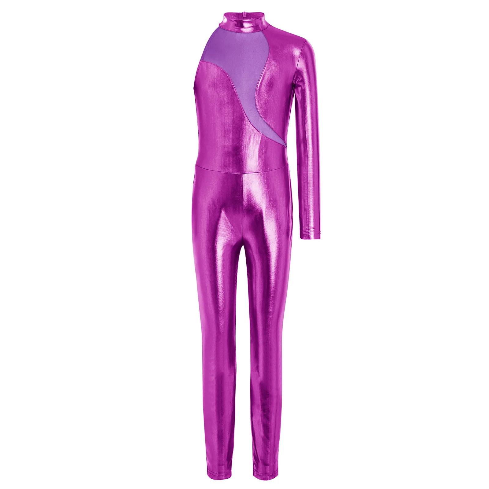 Maillot de ballet metalizado con hombro asimétrico para gimnasia