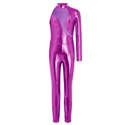 Maillot de ballet metalizado con hombro asimétrico para gimnasia