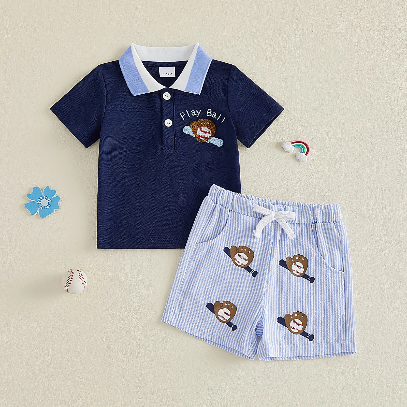 Conjunto de verano para niño: camisa y pantalones cortos a rayas - imagen 2