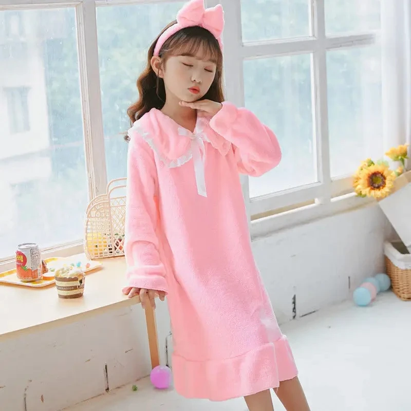 Camisón de lana para niñas – Coral cálido manga larga invierno - imagen 4