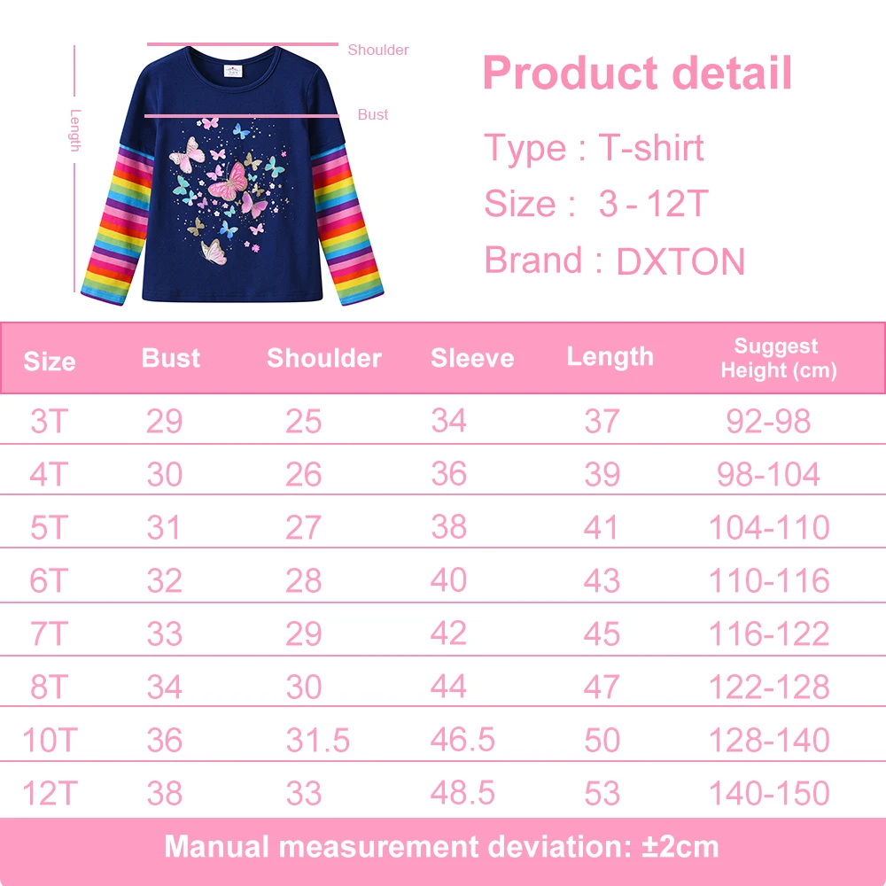 DXTON camisetas de mariposas para niñas, manga arcoíris - imagen 2