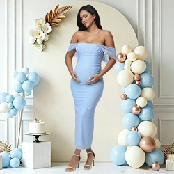 Vestido de maternidad largo con hombros descubiertos y malla
