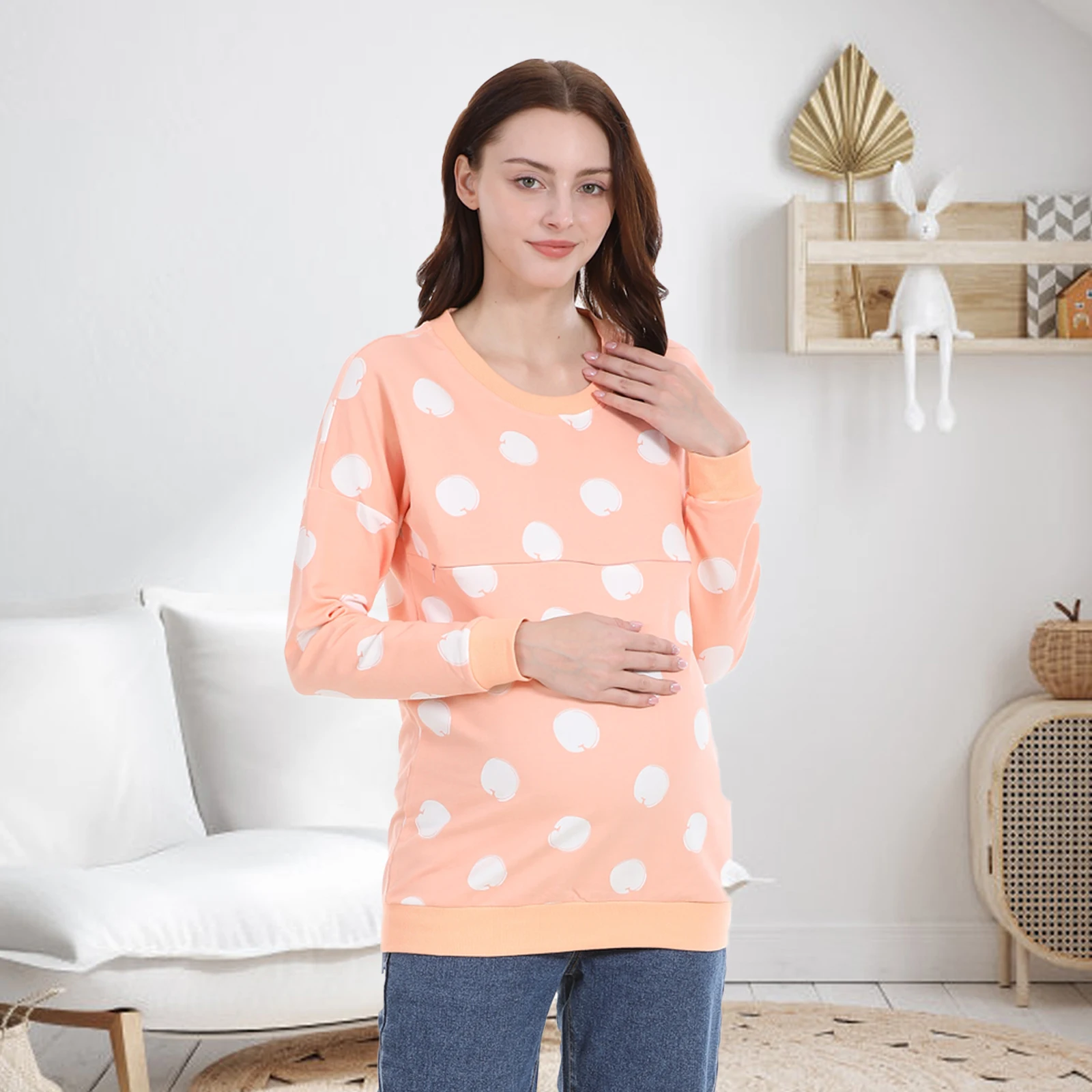 Sudadera de lactancia en algodón con cremallera y corazones - imagen 5