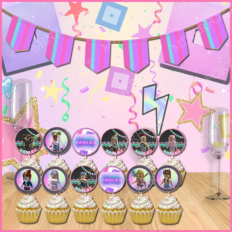 Adornos pastel Roblox rosa para cumpleaños y ducha de bebé - imagen 3