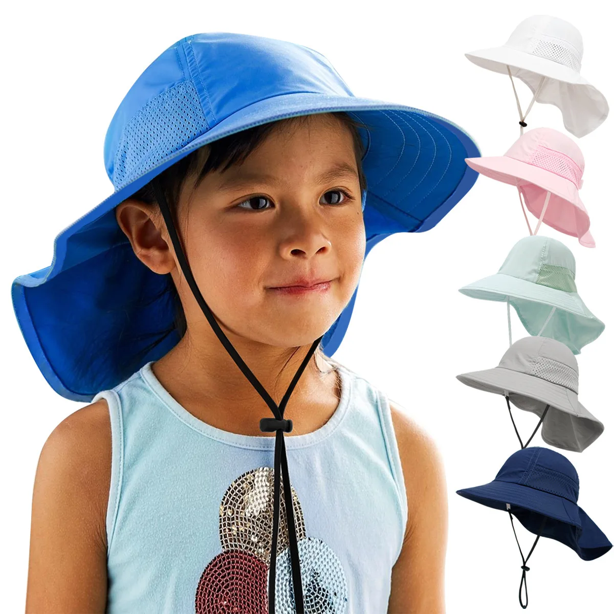 Sombrero de protección solar estilo cubo con cuello para niños