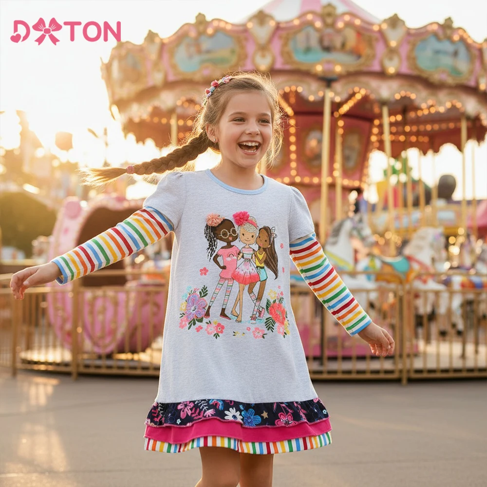 DXTON vestido a rayas para niña de princesa con volantes - imagen 2