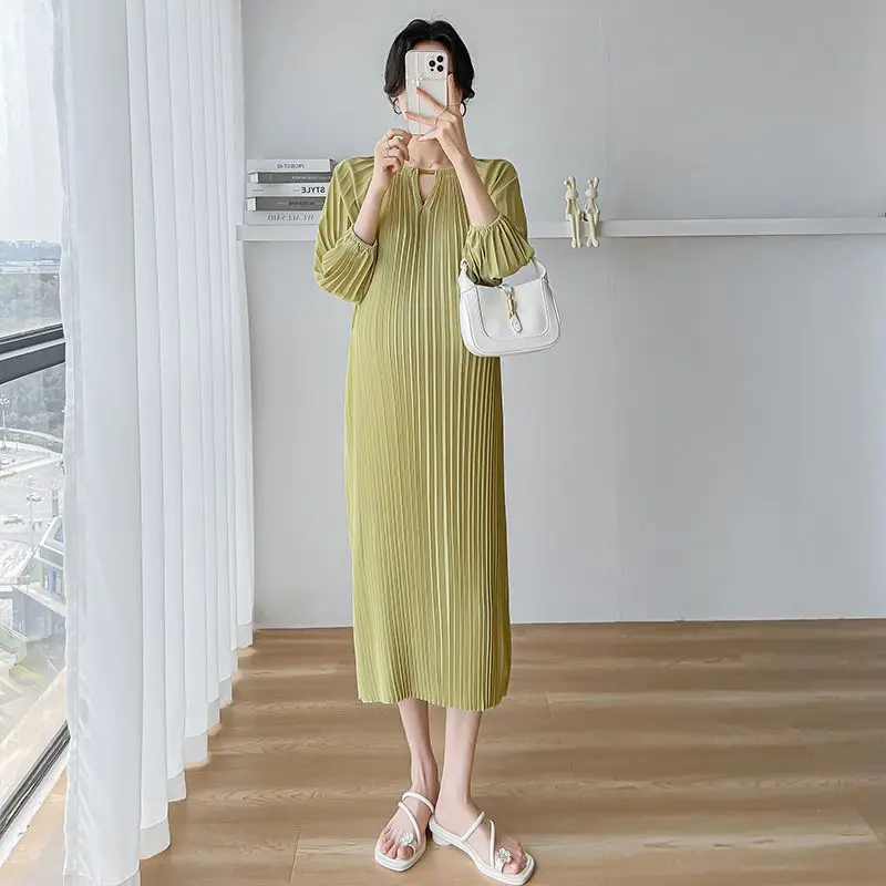 Vestido de maternidad manga linterna – Cintura alta y escote V - imagen 4