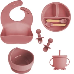 Vajilla silicona bebé con ventosa – Plato dividido y babero infantil