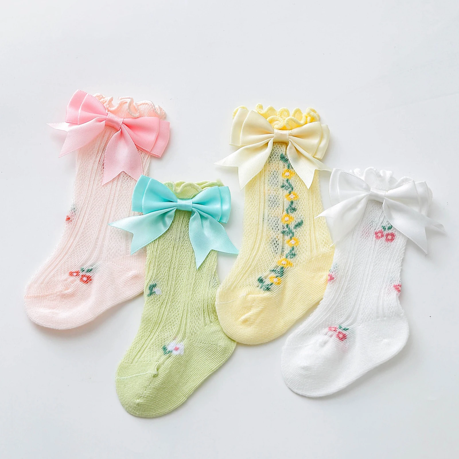 Calcetines altos con volantes y lazo para niñas pequeñas - imagen 3