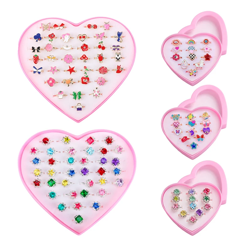 Anillos ajustables para niñas con diseños de animales y cristales