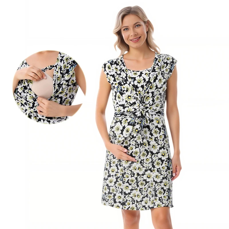 Vestido de lactancia floral sin mangas para amamantar en maternidad - imagen 3