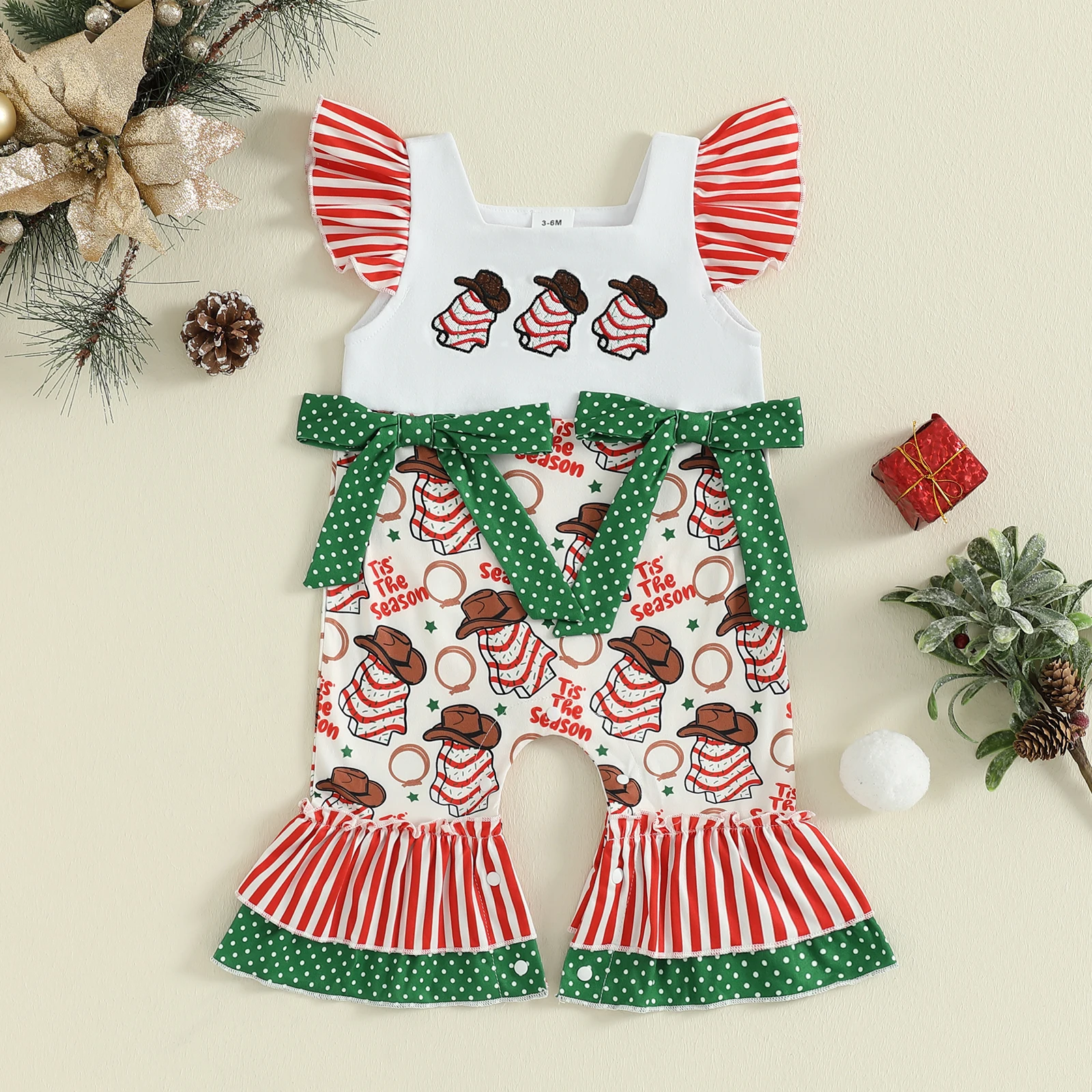 VISgogo Mameluco de Navidad para niña con estampado y lazo mono - imagen 5