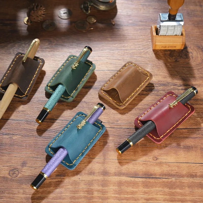 Portalápices de cuero y metal con clip para cuaderno y planificador