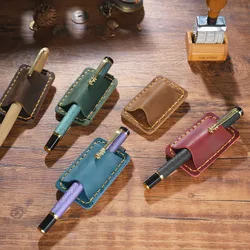 Portalápices de cuero y metal con clip para cuaderno y planificador