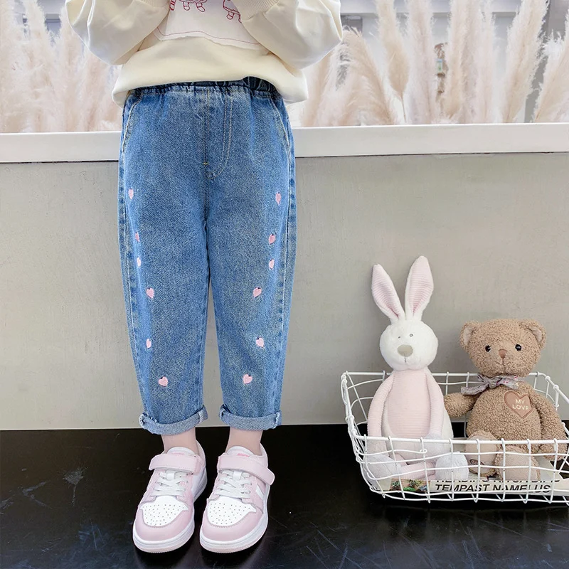 Vaqueros denim elásticos para niña con bordados – Primavera y otoño - imagen 2