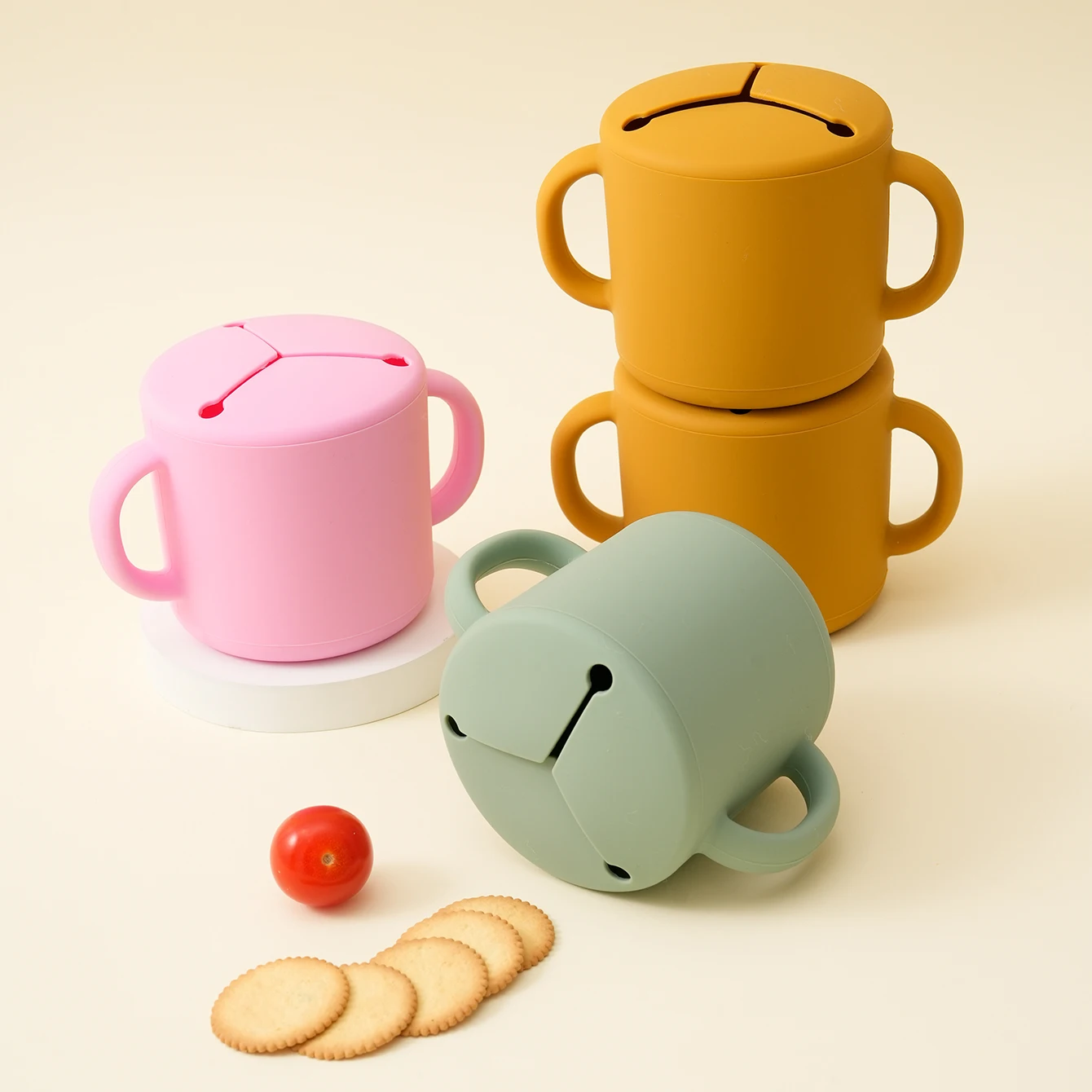 Taza aperitivos bebé silicona – Doble asa segura sin BPA