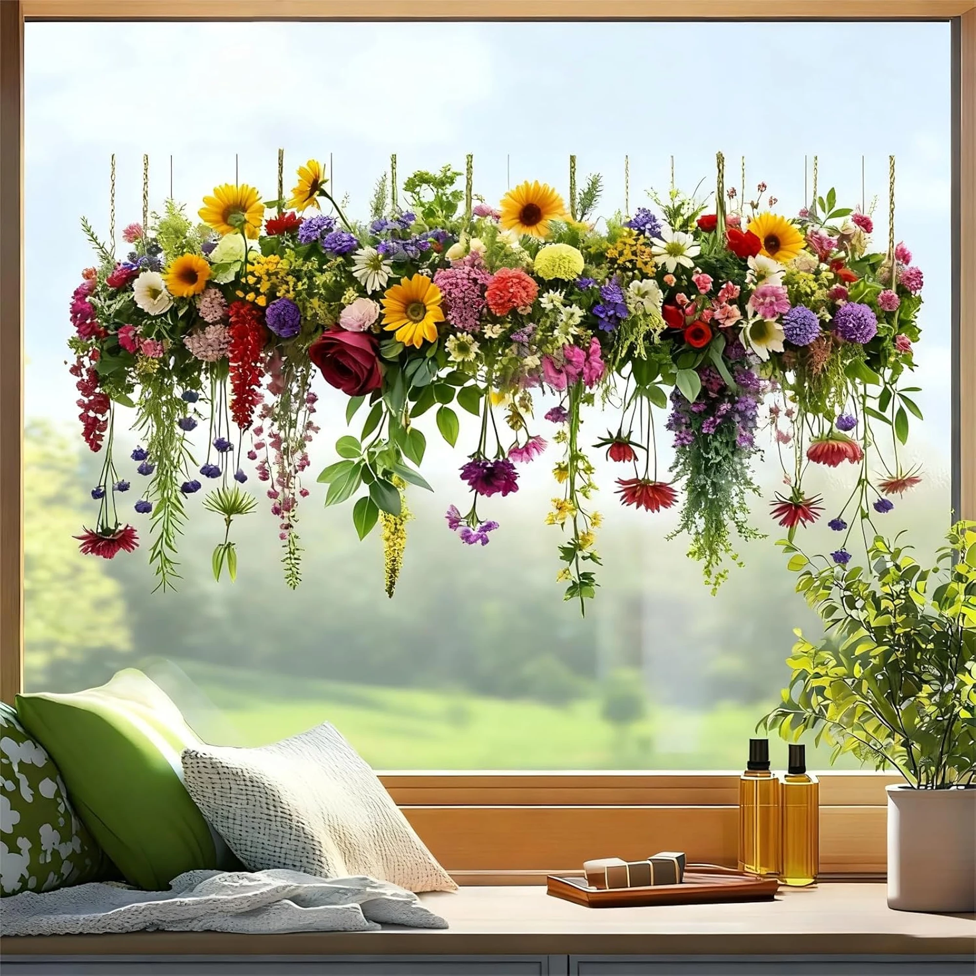 Pegatinas para ventanas reutilizables con flores vibrantes