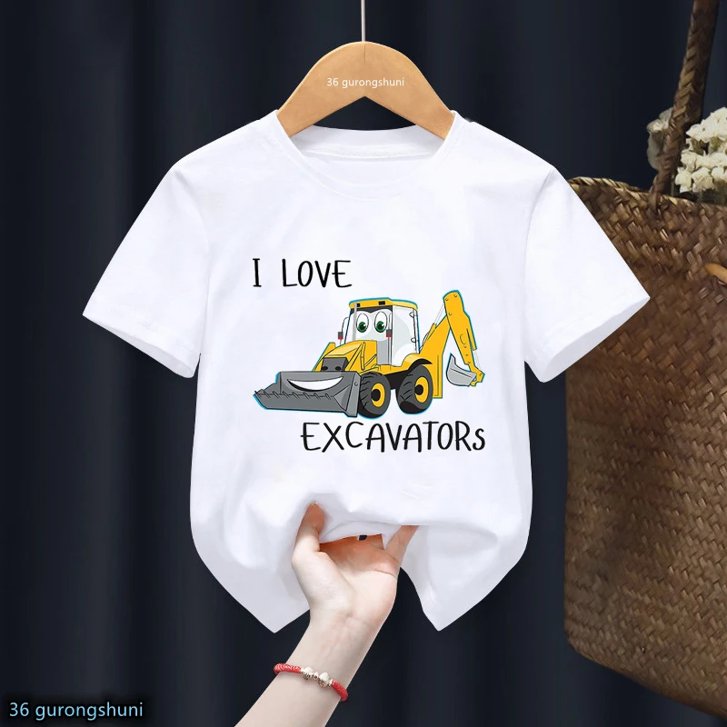 Camiseta infantil con estampado de excavadoras y camiones para niños - imagen 3