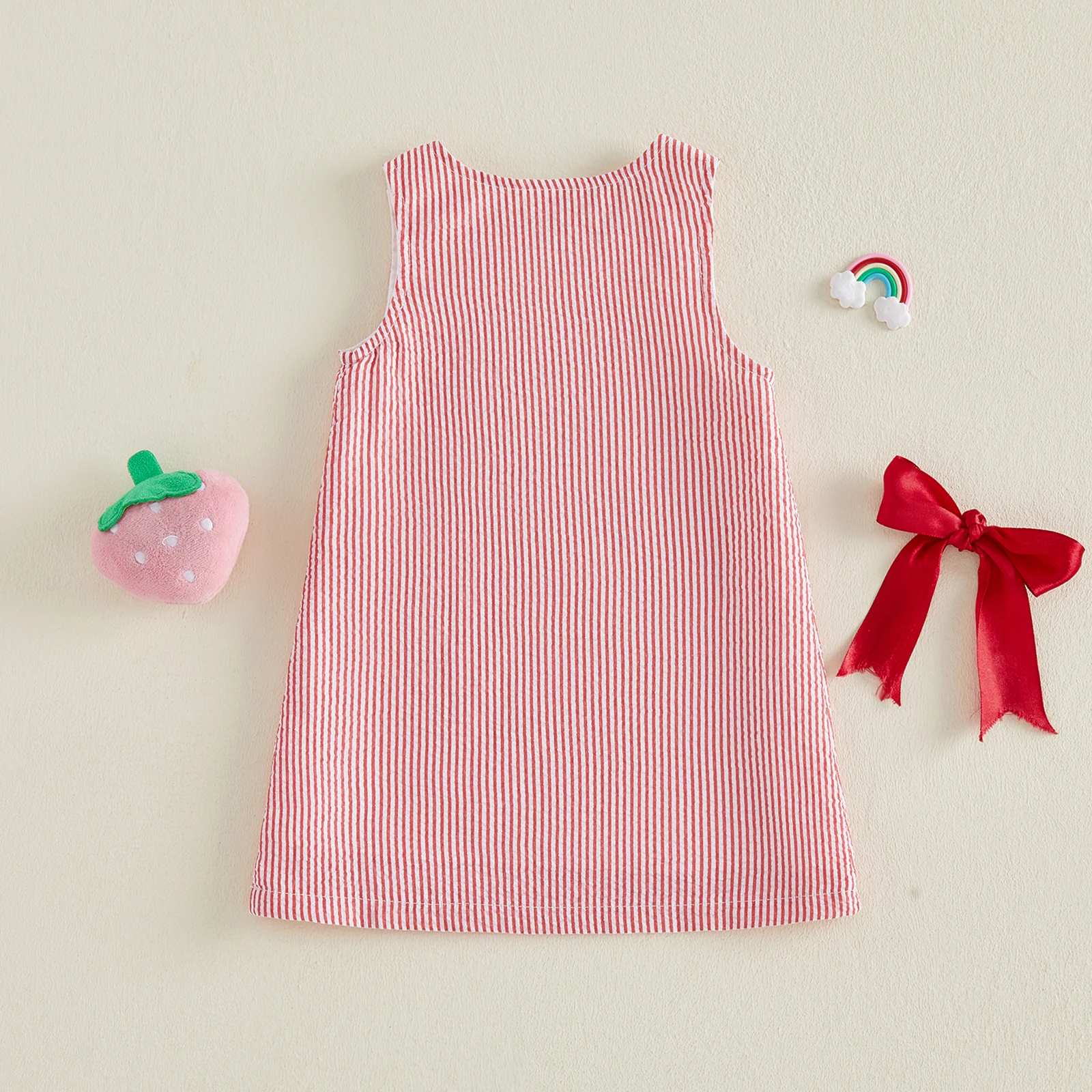 Vestido de verano niña sin mangas con rayas y bordado frutal - imagen 2