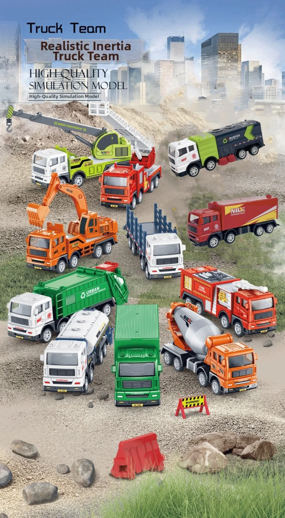Vehículos de transporte de ingeniería en diferentes estilos