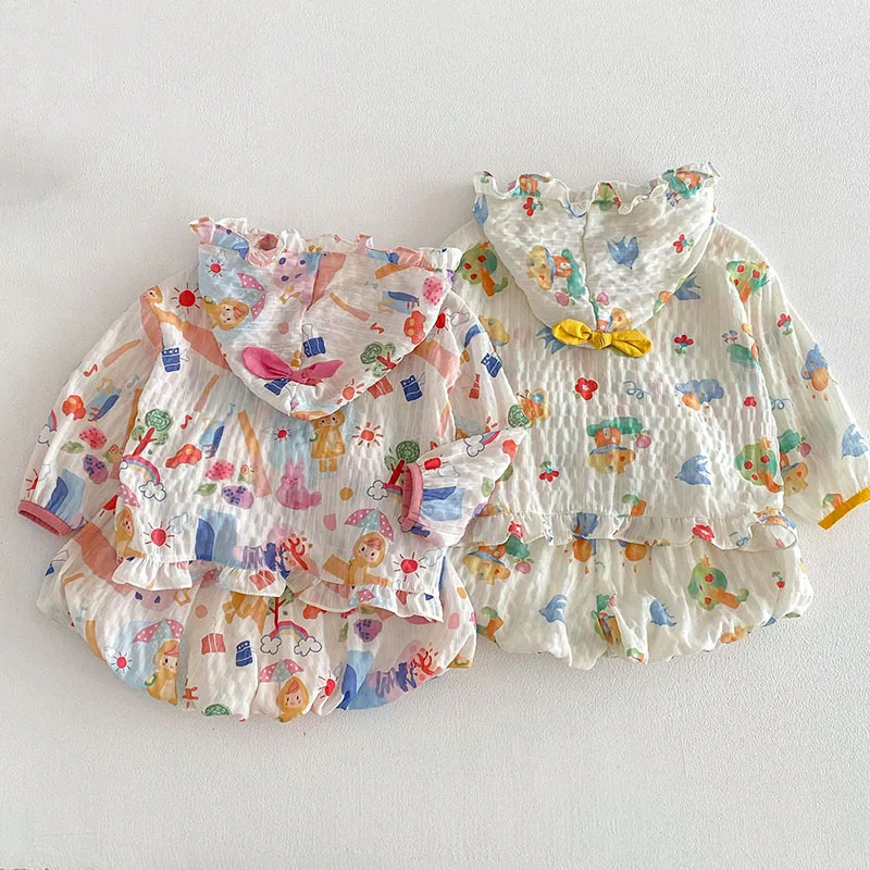 Conjunto de verano para niña: sudadera con dibujos y bermudas holgadas - imagen 4