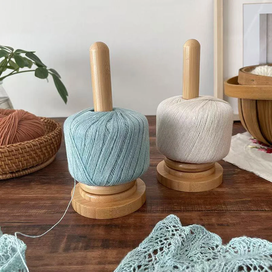 Soporte para hilo bambú y madera con enrollador giratorio de mesa - imagen 5