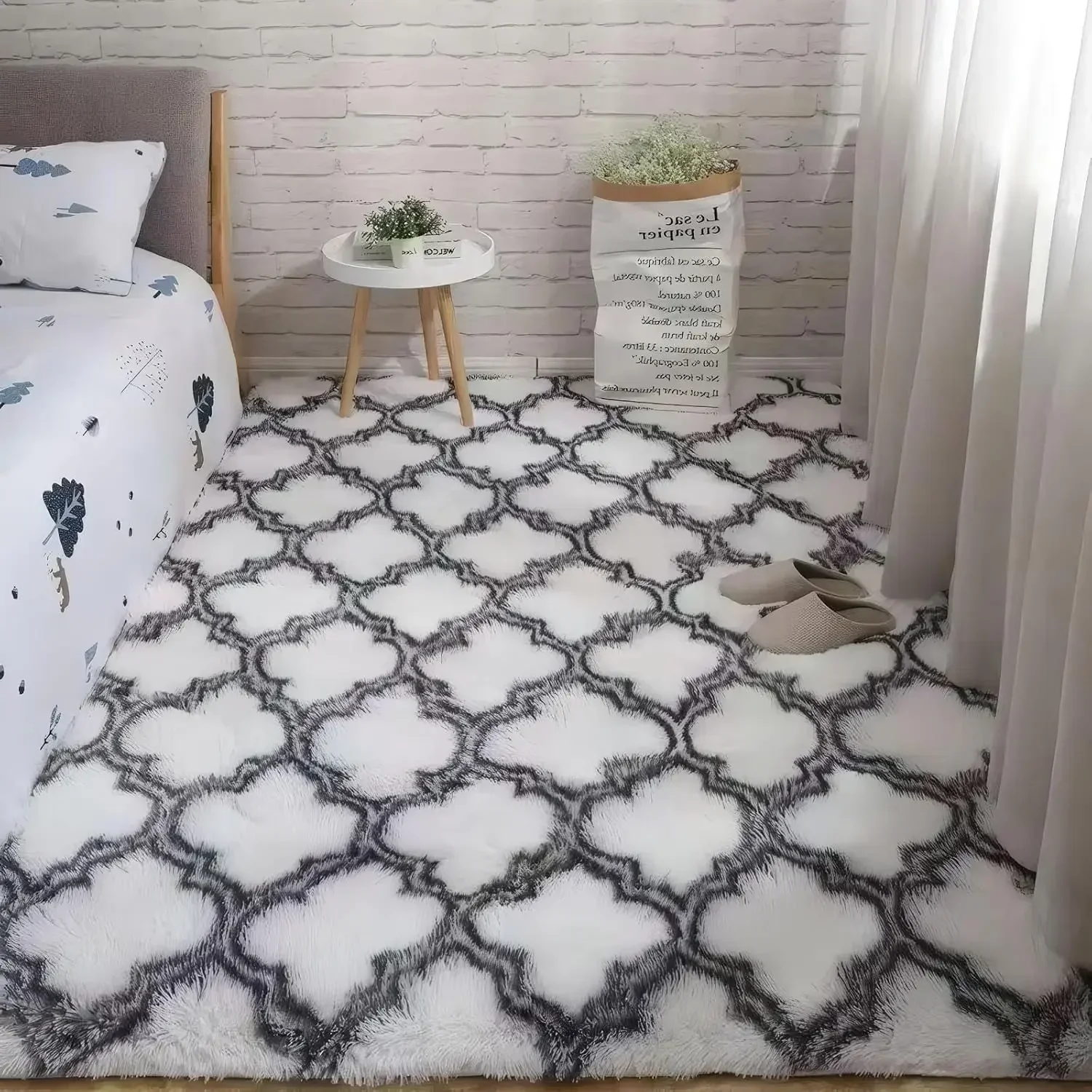 Alfombra felpa esponjosa cuadros geométricos para bebé - imagen 4