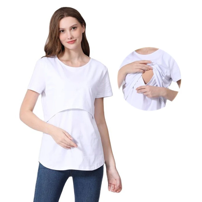 Camiseta de lactancia de algodón manga corta para embarazo y posparto - imagen 4