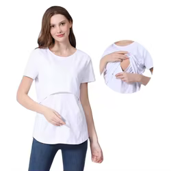 Camiseta de lactancia de algodón manga corta para embarazo y posparto