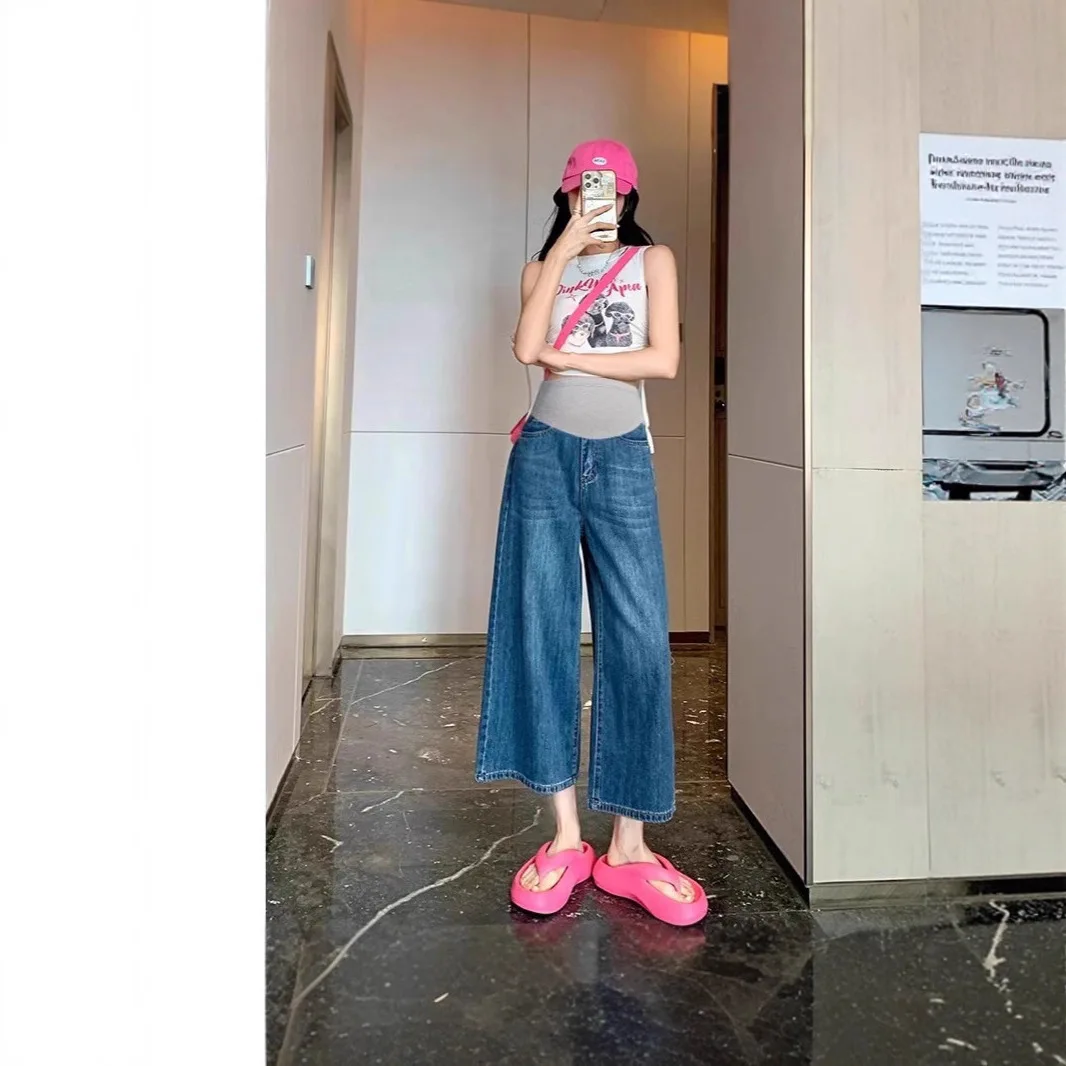 Pantalones premamá vaqueros de pierna ancha para verano - imagen 5