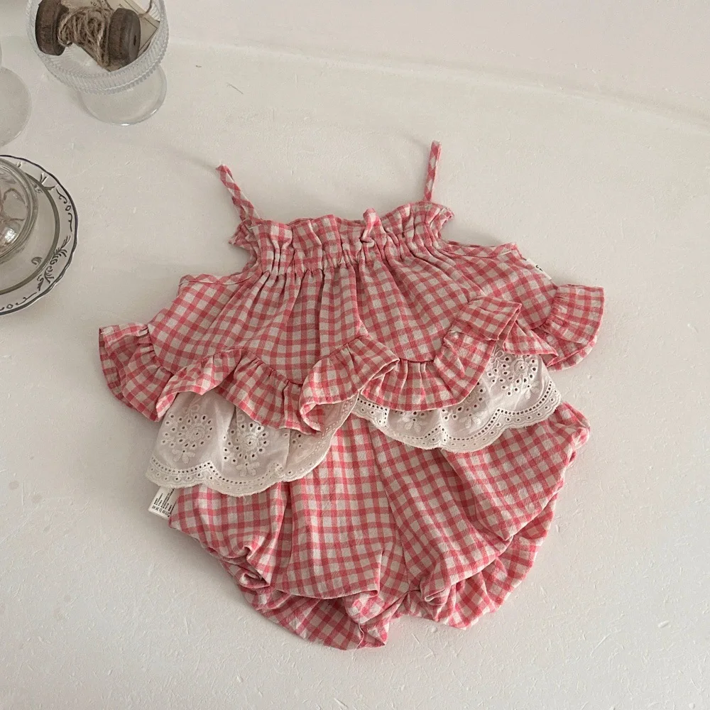 MILANCEL Conjunto de verano para bebé con cuadros y pantalón corto - imagen 2