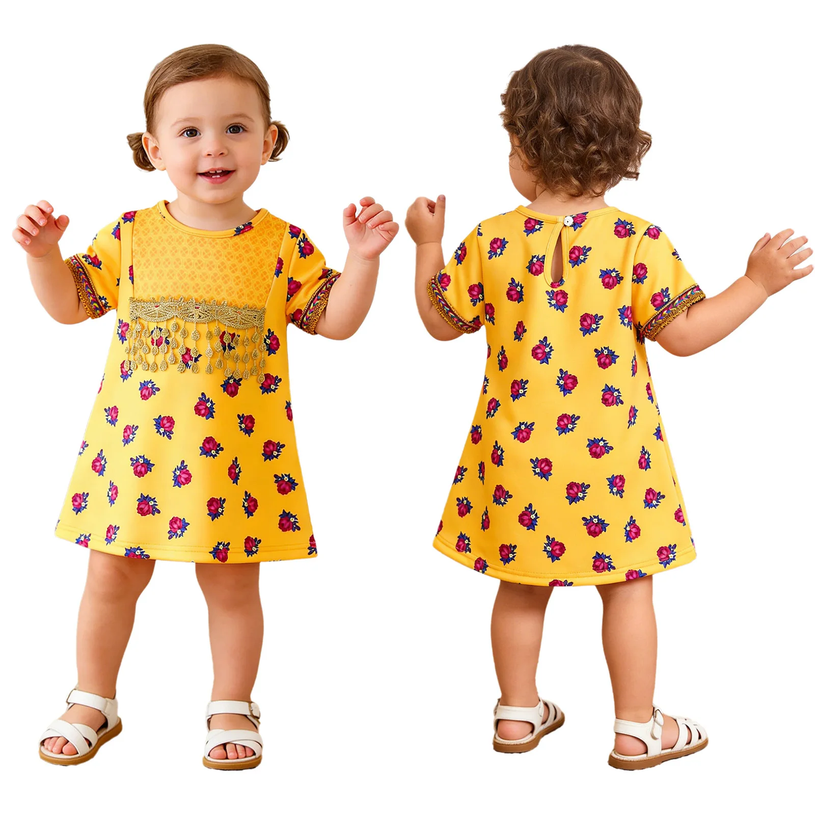 Vestido mexicano bordado con estampado floral